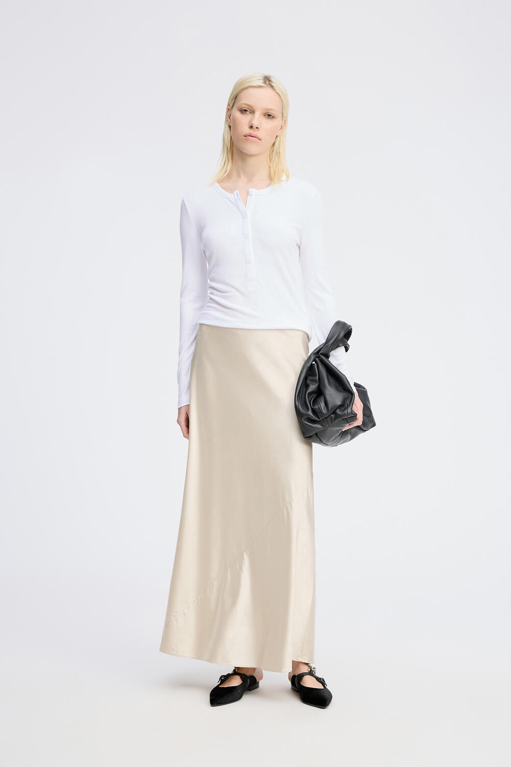 Grace Buttons langærmet t-shirt - hvid